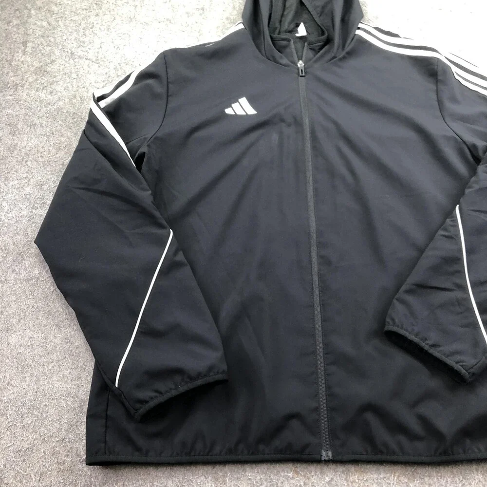 Adidas Jacket Mens XL Black AEROREADY Hooded Full Zip Track Windbreaker